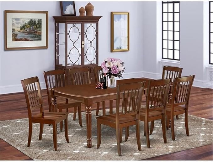 East West Furniture DODA9-MAH-W 9 Piece Dining Table Set Includes a Rectangle Dining Room Table with Butterfly Leaf and 8 Wood Seat Chairs, 42x78 Inch, Mahogany