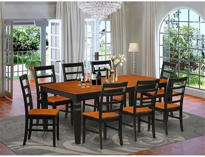 East West Furniture LGPF9-BCH-W 9 Piece Modern Dining Table Set Includes a Rectangle Wooden Table with Butterfly Leaf and 8 Dining Chairs, 42x84 Inch, Black & Cherry