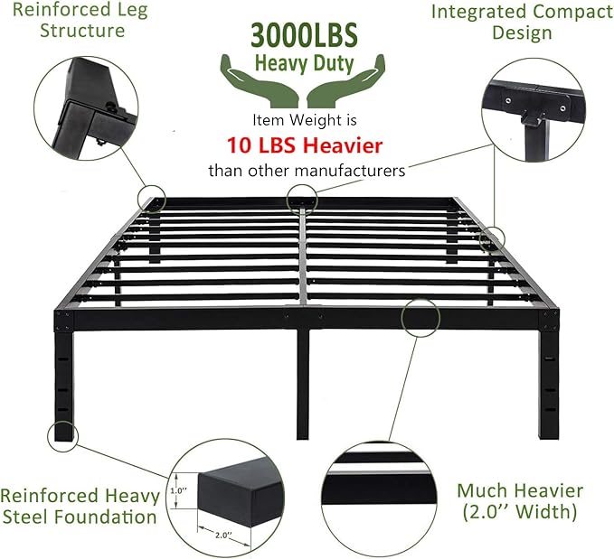45MinST 18 Inch Platform Bed Frame/Easy Assembly Mattress Foundation / 3000lbs Heavy Duty Steel Slat/Noise Free/No Box Spring Needed,Cal King