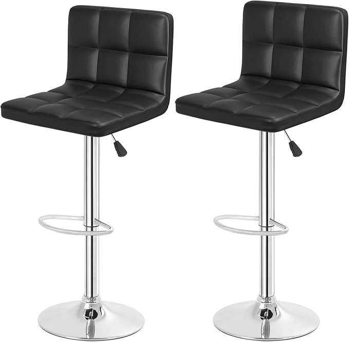 BestOffice Bar Stools Set of 2, Adjustable PU Leather Swivel Barstools, Modern Counter Stools with Back and Footrest, Counter Height Barstools for Bar, Kitchen and Dining Room