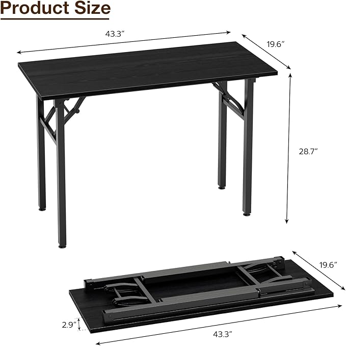 TEMI Small Computer Desk Folding Table - 43.3" Foldable Office Desk, No Assembly, Perfect for Small Spaces in Bedroom, or Apartment, Portable Mini Desk or Study Table Compact Design, Dark Oak