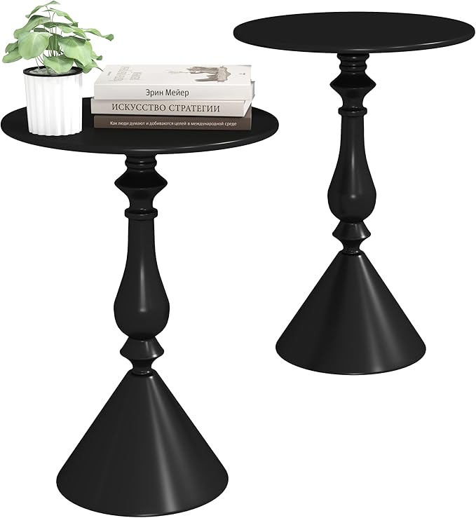 Benkyo Living Room Side Tables Set of 2 Black Round Small End Tables livingroom Sofa End Tables Set of 2 Metal Nightstands Morden Side Table for Bedroom，Black