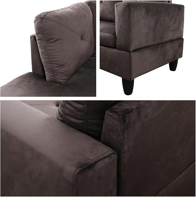 L Shaped Sectional Sofa with Ottoman, Microfiber Right Facing Modern Couches for Living Room, Bedroom, Office,Espresso