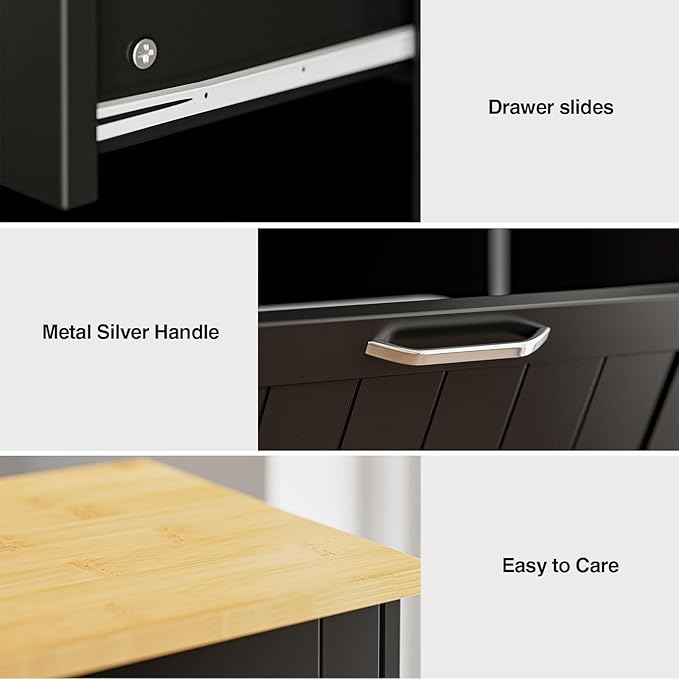GAZHOME 20 Gallon Double Tilt Out Wooden Trash Cabinet with Charging Station, Upgrade Free Standing Recycling Cabinet with Outlet,Black