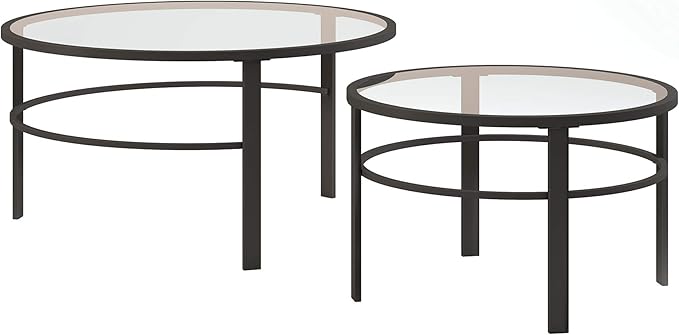 Henn&Hart Round Nested Coffee Table in Blackened Bronze, Coffee Table coffee tables for living room, studio apartment essentials, 36" Wide