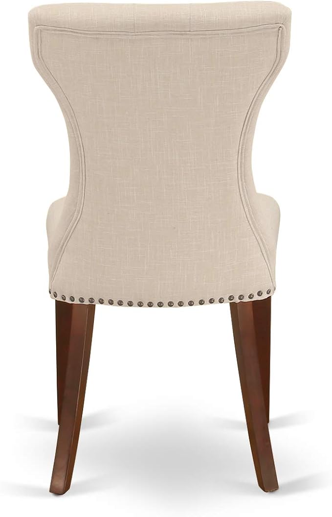 East West Furniture MLGA5-MAH-32 5 Piece Modern Dining Table Set Includes a Rectangle Wooden Table with Butterfly Leaf and 4 Light Beige Linen Fabric Parson Chairs, 36x54 Inch, Mahogany