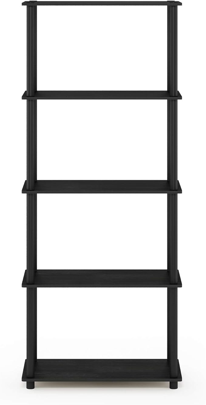 Furinno Turn-N-Tube 5-Tier Multipurpose Shelf / Display Rack / Storage Shelf / Bookshelf, Round Tubes, Americano/Black