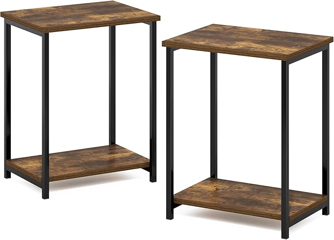 Furinno Simplistic Metal Frame End Table, 2-Pack, Amber Pine