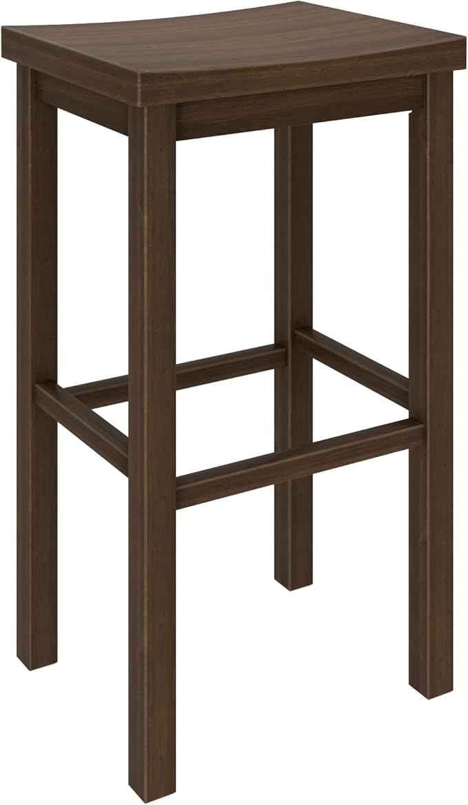 Grain & Grove Smith Collection Solid Wood Bar Stool, 30 inch Saddle-Seat Bar Chair, Backless, Heavy-Duty Construction, Footrest Support, Ideal for Kitchen Islands, Home Bars, and Counters, Walnut