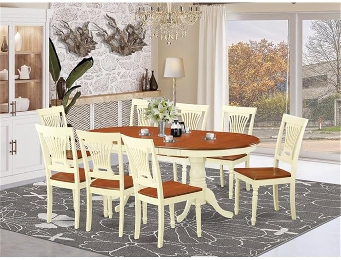 East West Furniture PLAI9-WHI-W 9 Piece Dining Table Set Includes an Oval Dinner Table with Butterfly Leaf and 8 Dining Room Chairs, 42x78 Inch, Buttermilk & Cherry