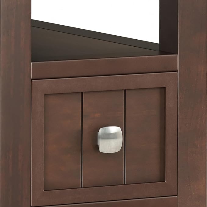 SIMPLIHOME Acadian 19-inch Wide Solid Wood End Table with Drawer and Open Shelf in Brunette Brown for Living Room, Bedroom, or Entryway