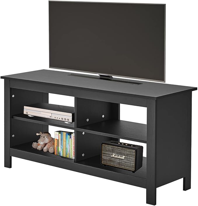 43 Inches TV Stand,Mid Century Modern Entertainment Center with 4 Open Shelves Farmhouse TV Media Console Table for Living Room,Bedroom,Television Stand up to 50 Inches(Black)