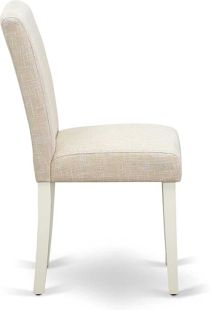 East West Furniture DMAB3-LWH-02 3 Piece Dining Table Set Contains a Round Dining Room Table with Dropleaf and 2 Light Beige Linen Fabric Upholstered Chairs, 42x42 Inch, Linen White