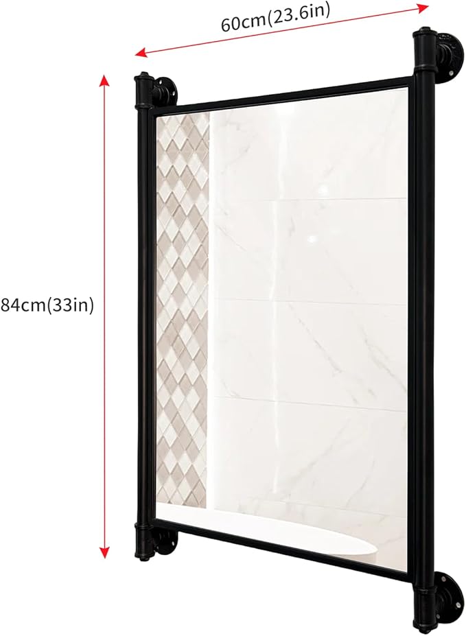 Industrial Pipe Mirror for Bathroom,Rectangle Iron Wall Mirrors for Living Room Bedroom(33 x 23.6 in)