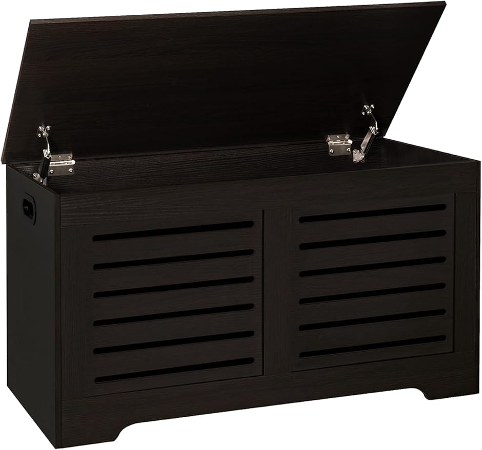 DINZI LVJ Storage Chest, Flip-Top Wooden Toy Box with 2 Safety Hinges, Retro Entryway Shoe Bench, Sturdy Large Storage Trunk for Living Room, Bedroom, Toddler Room, Easy Assembly, Espresso