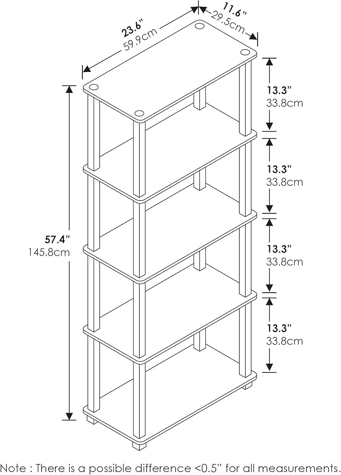 Furinno Turn-N-Tube 5-Tier Multipurpose Shelf / Display Rack / Storage Shelf / Bookshelf, Square Tubes, Columbia Walnut/Black