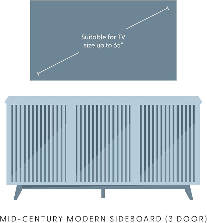 Plank+Beam Mid-Century Modern Wood TV Stand, Three Door Solid Wood Entertainment Console with Storage, 59" L x 16" W x 30" H, Black