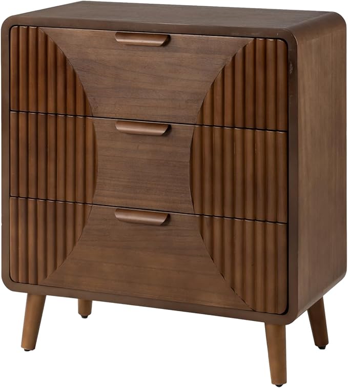 COSIEST Walnut Accent Cabinet with 3 Drawers, Sideboard Buffet Cabinet for Entryway, Living Room, Bedroom (Brown, Stripe Pattern)