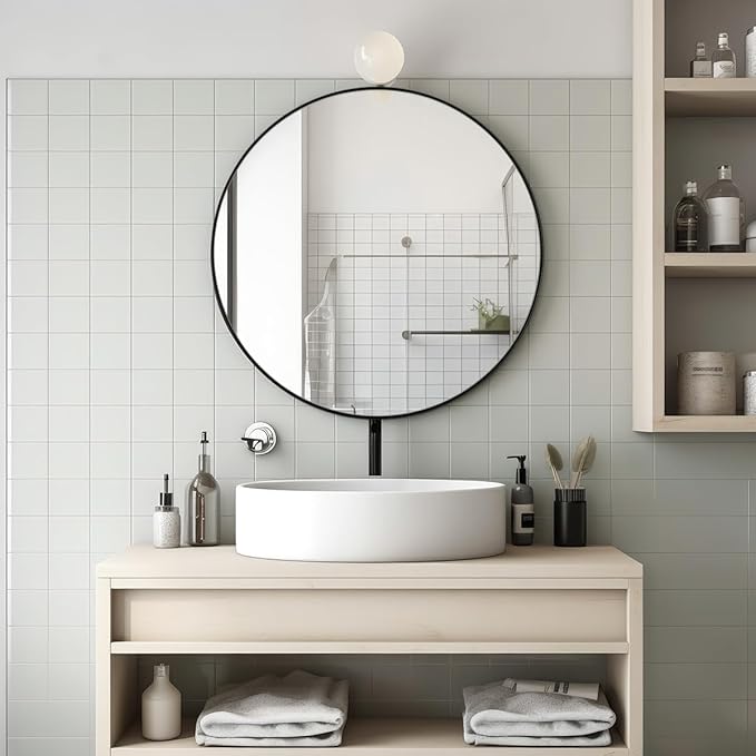 ANDY STAR 36" Black Round Mirror, Black Circle Mirror, 36 inch Round Black Mirror Bathroom, Big Circle Wall Mirror in Metal Frame, Matte Black Vanity Mirror for Entryway, Living Room, Dining Room