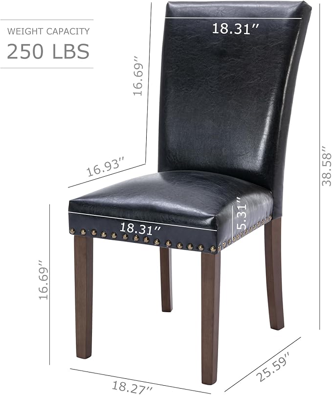 COLAMY Upholstered Parsons Dining Chairs Set of 4, PU Leather Dining Room Kitchen Side Chair with Nailhead Trim and Wood Legs - Black