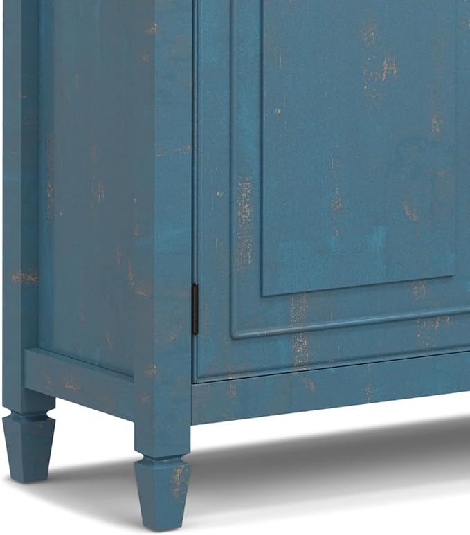 SIMPLIHOME Connaught 40-inch Wide Solid Wood Storage Cabinet in Distressed Coastal Blue for Entryway, Living Room, Organizer for Hats, Gloves, Shoes, Keys, Slim Design, Traditional Style