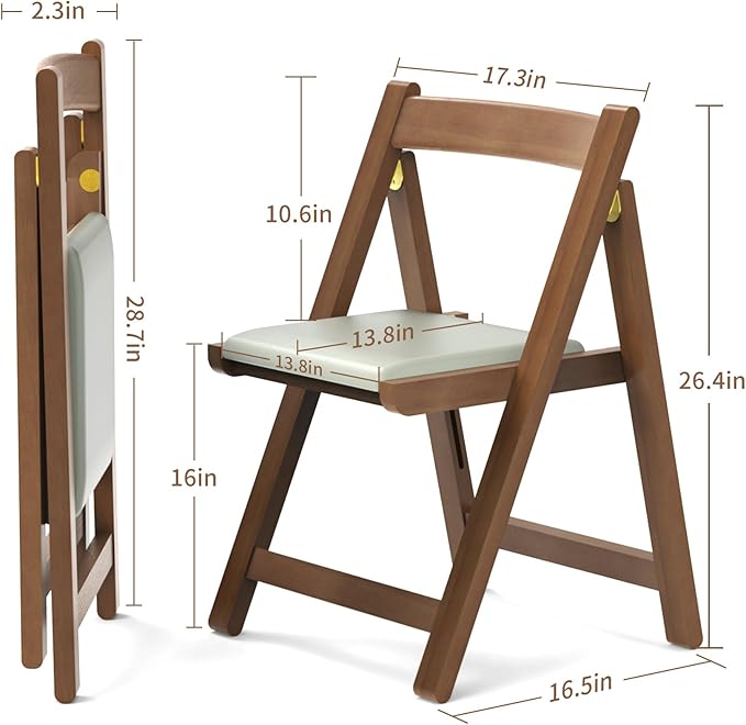 Premium Solid Wood Folding Chair – Nordic Style Padded Seat, Space-Saving, Portable, for Dining Room, Office, Event & Outdoor Use