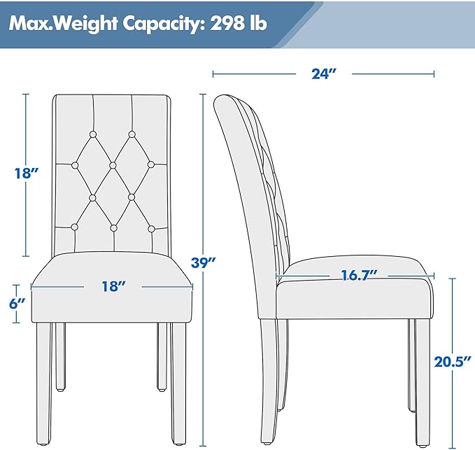 Yaheetech Dining Chairs Set of 2 Modern Style Faux Leather Dining Room Chairs with Solid Wood Legs and Button Tufted Padded for Home Kitchen, Gray