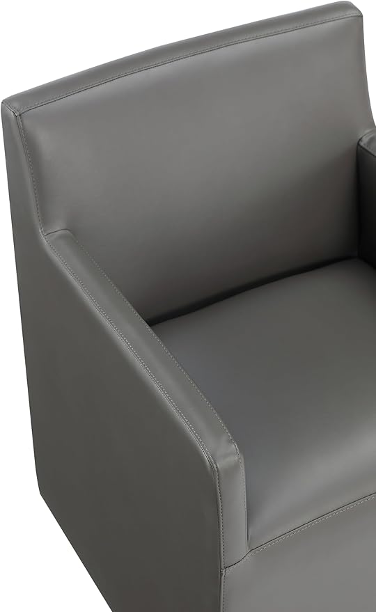 Manhattan Comfort Anna Square Modern Dining Chair with Arms, Head-to-Toe Faux Leather Upholstered Accent Armchair with Plastic Foot Padding, Set of 2, Pewter