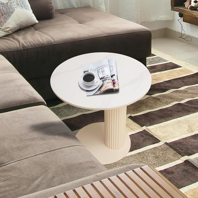Side Table with Marble Top Metal Roman Colum End Table Modern Sofa Side End Table Coffee Round Side Desk for Couch Living Room Bedroom White