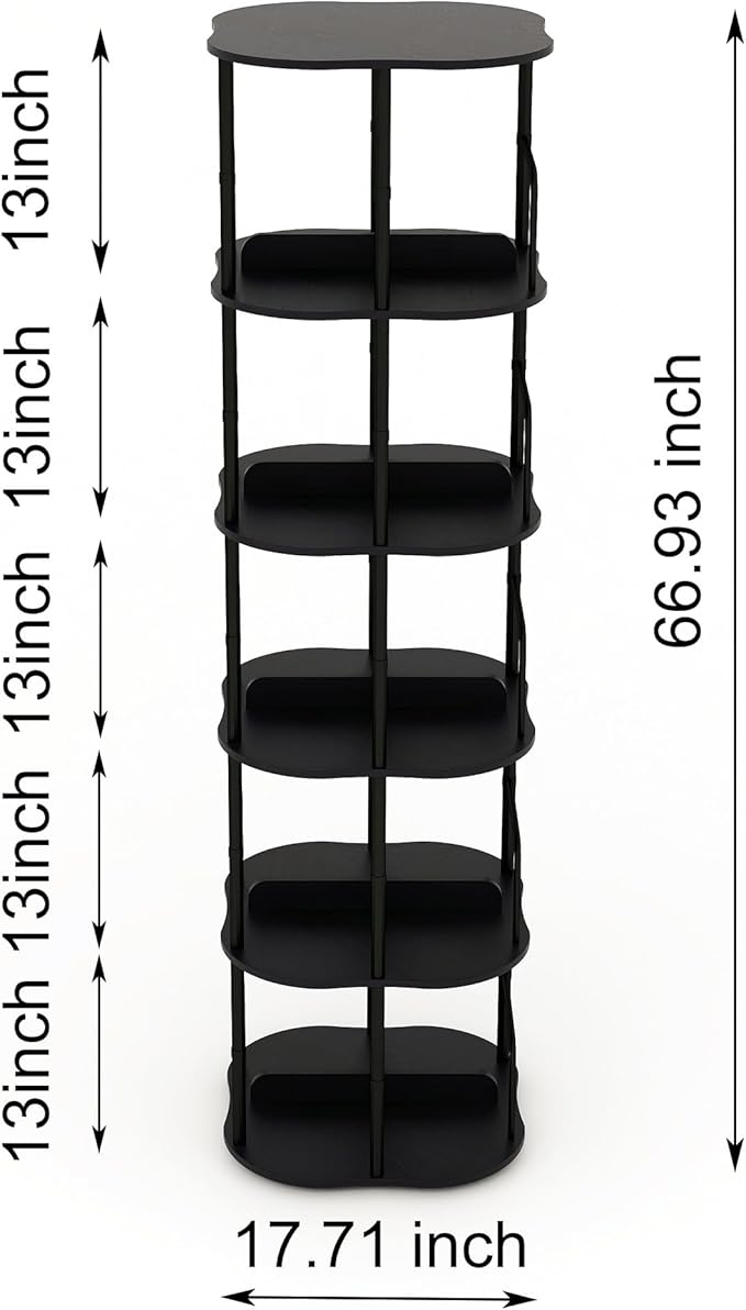 4-Tier Rotating Bookshelf, 360 ° Display Stackable Spinning Bookshelf Tower, Narrow Space Saving Tall Floor Standing Swivel Bookcase Corner Organizer for Bedroom, Living Room, Black