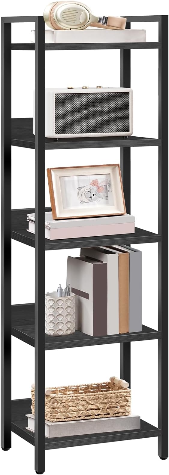 5-Tier Bookshelf, Bookcase, Shelves Organizer for Small Spaces, Storage Shelf Organizer, for Living Room, Bedroom, Study, Balcony, Black BKHB5501