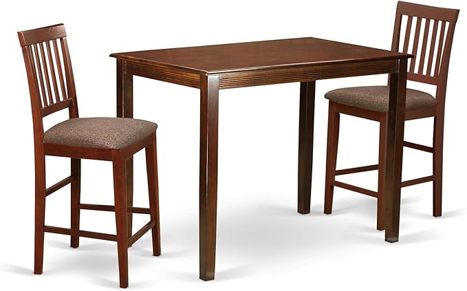 East West Furniture YAVN3-MAH-C 3 Piece Kitchen Counter Height Dining Table Set Contains a Rectangle Dining Room Table and 2 Linen Fabric Upholstered Chairs, 30x48 Inch, Mahogany