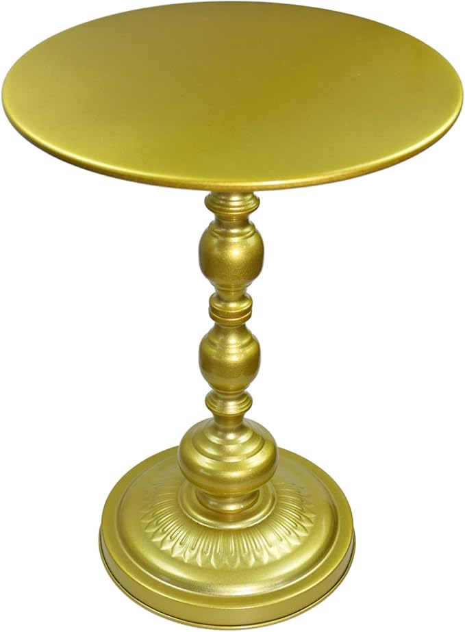 Benkyo Gold Round End Side Table Modern Metal Pedestal Spindle Side Tables for Living Room Bedroom，Gold