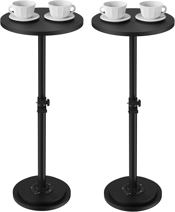 2Pack Drink Table, Small Round Side Table - 360° Swivel Height Adjustable for Small Spaces, Pedestal Martini for Sofa Couch, Living Room, Bedroom, Black