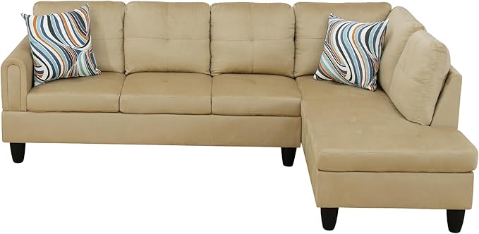 L Shaped Sectional Sofa with Ottoman, Modern Couches for Living Room, Microfiber Facing, Bedroom, Office