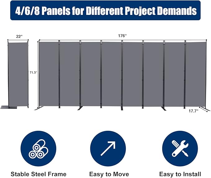 Room Divider 6FT Portable Room Dividers and Folding Privacy Screens, 176'' W Fabric Divider for Room Separation, 8 Panel Partition Room Dividers Freestanding Wall Divider Screen for Dorm Studio Office