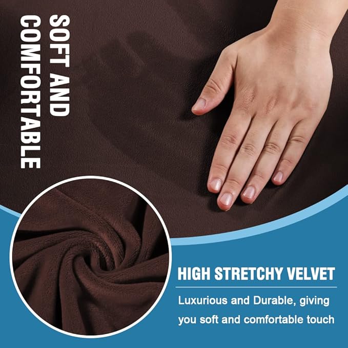 H.VERSAILTEX Sofa Cover 3 Piece T Cushion Loveseat Slipcovers Thick Velvet Couch Cover Furniture Protector Stretch T Cushion Sofa Covers for 2 Cushion Couch with 2 T Cushion Covers Washable, Brown