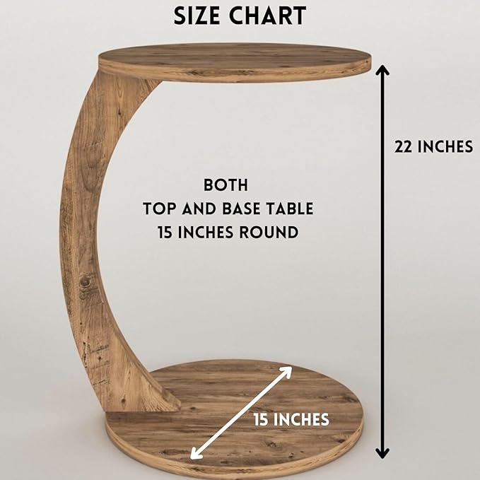 C Shaped End Table for Couch Small Places, Space Saver Round Side Table for Sofa and Bedside with Wheels, Coffee and Eating Snack Time Tray for Living Room, Office (Natural)