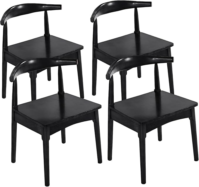 DELAVIN Solid Wood Dining Chairs Set of 4, Farmhouse Style High Ladder Back Dining Room Chairs, Modern Dining Chair for Living Room, Kitchen, Bedroom, Black