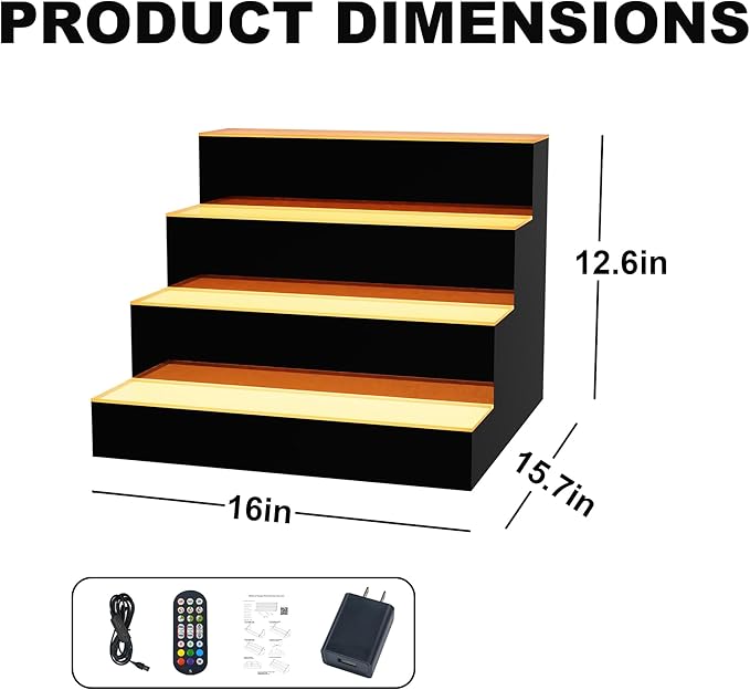 MESAlLUP Acrylic 16 Inch 4 Tier High Light LED Detachable Liquor Bottle Display Shelf with Remote Control, Mulit Color Lighting for Home Mini Bar, Restaurants & Party Use(Without Power Bank)