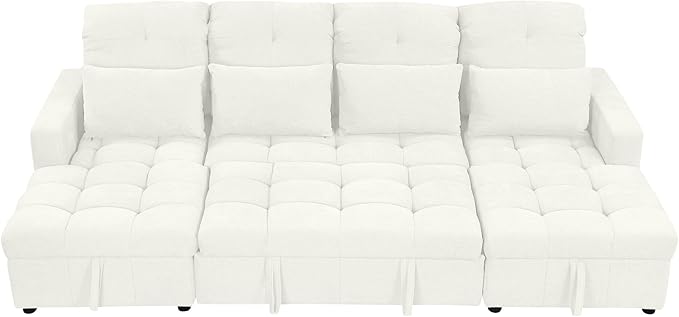 Ball & Cast 110.2" Oversized Versatile Sectional Sleep Sofa with Two USB Ports,U-Shape 4 Seat Pull-Out Couch w/Double Storage Chaise Lounges,for Living Room,Apartment,Office,Beige