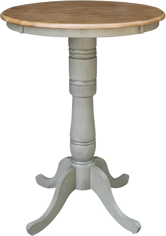 IC International Concepts 30" Round Top Pedestal Dining Table, 40.9" High, Distressed Hickory/Stone