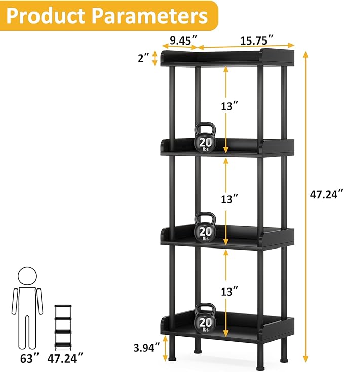 Hosfais Small Wooden Bookcase, 4-Tier Black Rustic Etagere Bookshelf for Living Room & Bedroom, Storage Organizer