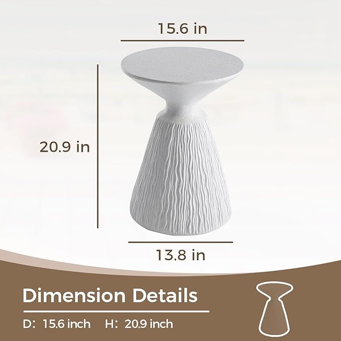 COSIEST Outdoor Side Table, Mushroom Shaped MgO Accent Table, Lightweight Patio End Table w Round Base, Top Plant Stand for Garden and Deck, Spotted White