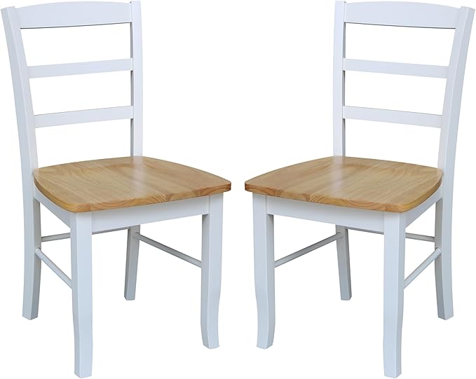 Madrid Ladderback, Set of 2 Dining Chairs , Solid Wood Kitchen/Dining Chairs, Parawood Construction, 18.1"W x 19.3"D x 35.2"H, 225 lb Weight Capacity, Elegant, Durable, White/Natural