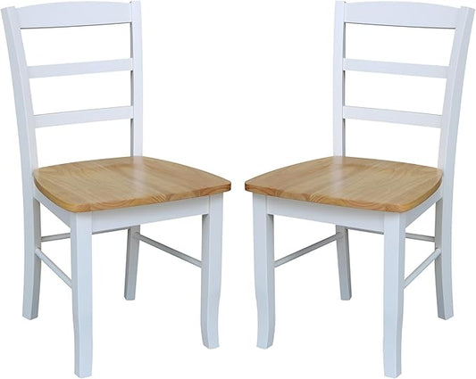 Madrid Ladderback, Set of 2 Dining Chairs , Solid Wood Kitchen/Dining Chairs, Parawood Construction, 18.1"W x 19.3"D x 35.2"H, 225 lb Weight Capacity, Elegant, Durable, White/Natural