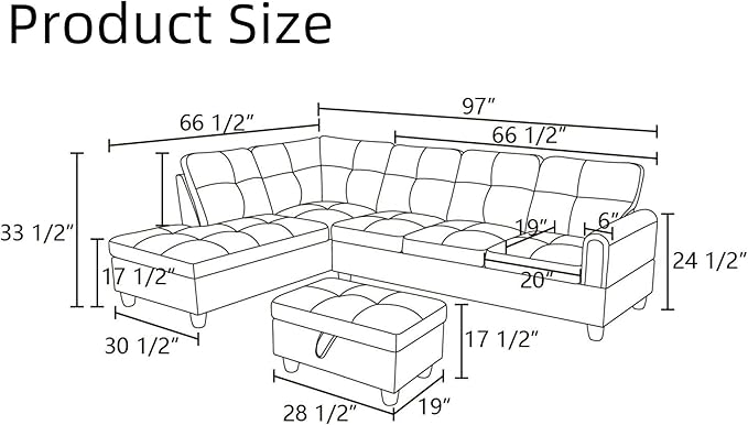 Convertible Leather Sectional Couch, Modern L Shaped Couch with Storage, Large Modular 5-Seat Sectional Sofa with Ottomans for Living Room and Office, Brown