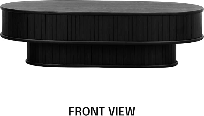 NTC Stream DOU Coffee Table, Modern Double-Layer Oval Wooden Center Table with Vertical Groove Design, Stylish Living Room Decor, Contemporary Minimalist Style, Easy Assembly - Burnt Black
