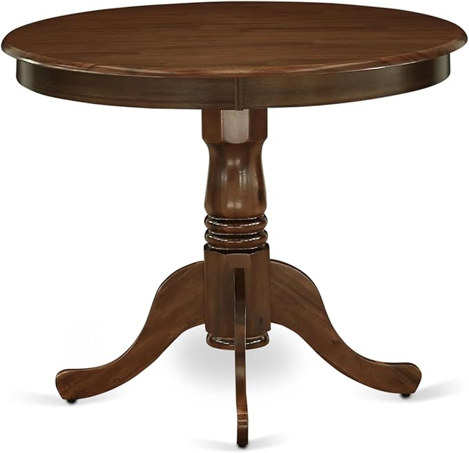 East West Furniture ANDA5-AWA-27 5 Piece Kitchen Table & Chairs Set Includes a Round Dining Table with Pedestal and 4 Polyester Fabric Upholstered Chairs, 36x36 Inch, Antique Walnut