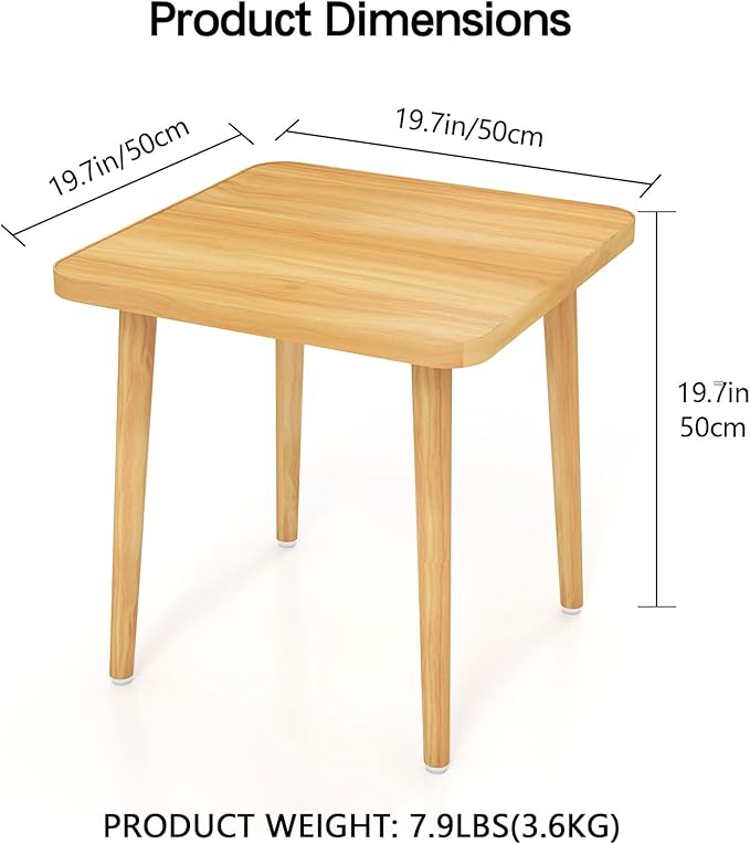 Simple End Table,Modern Side Table with 4 Solid Wood Sturdy Legs for Living Room,Nightstand Bedside Table for Bedroom Balcony (Natural)